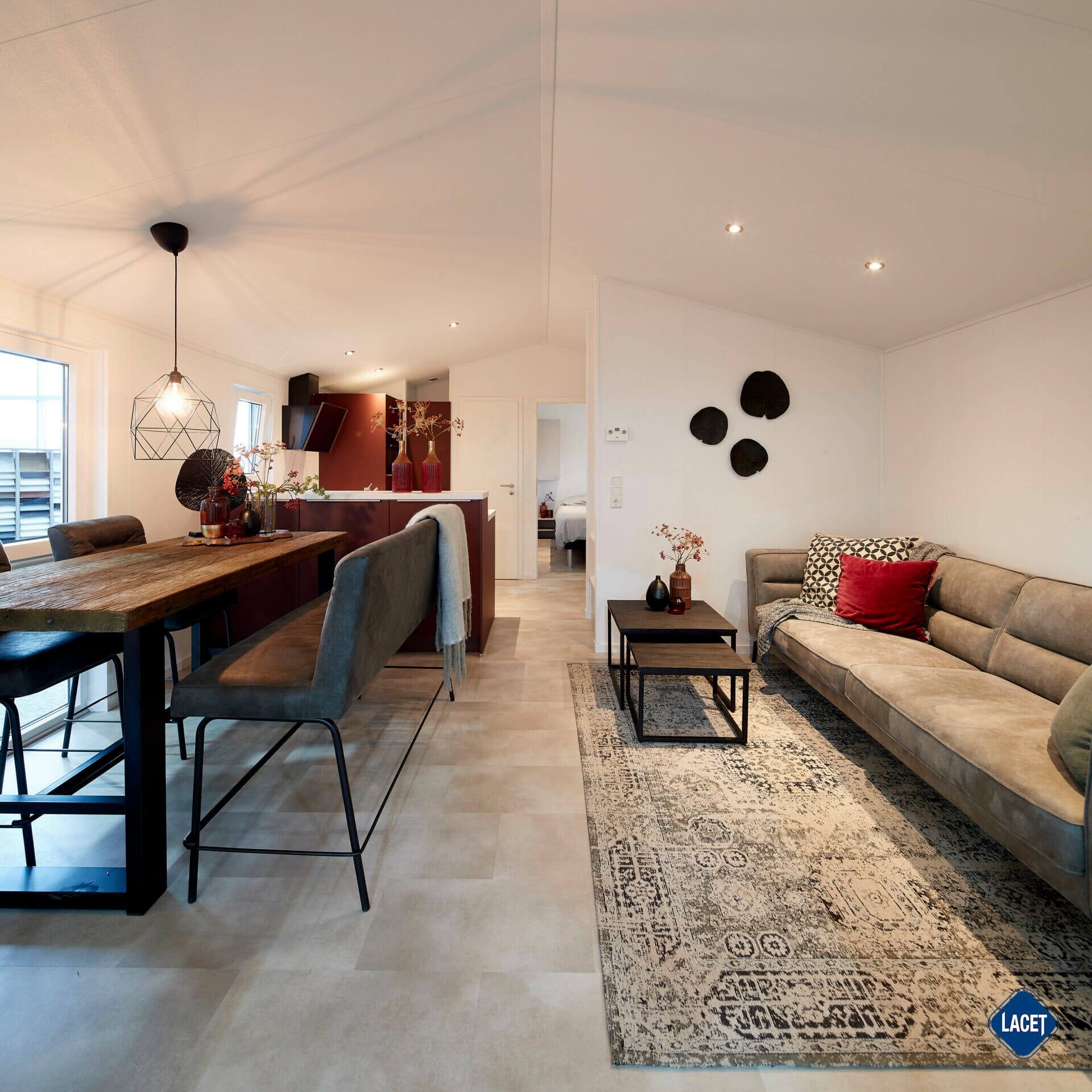 Geräumiges Wohnzimmer des Mobilheims Oregon